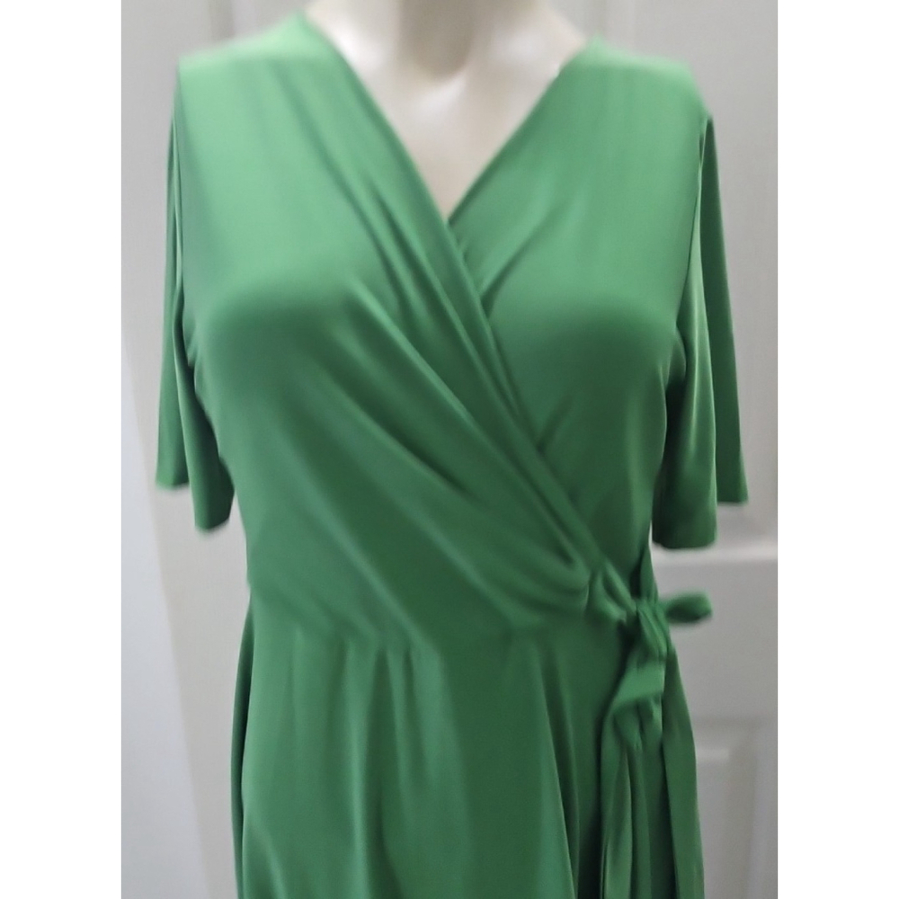 GILLI Faux Wrap V Neck Green Office Career Midi Dress Womens Size M - Picture 3 of 10